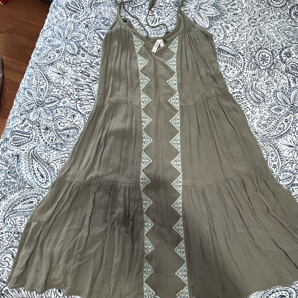 Mudd Olive Green Mini Dress with Geometric Trim